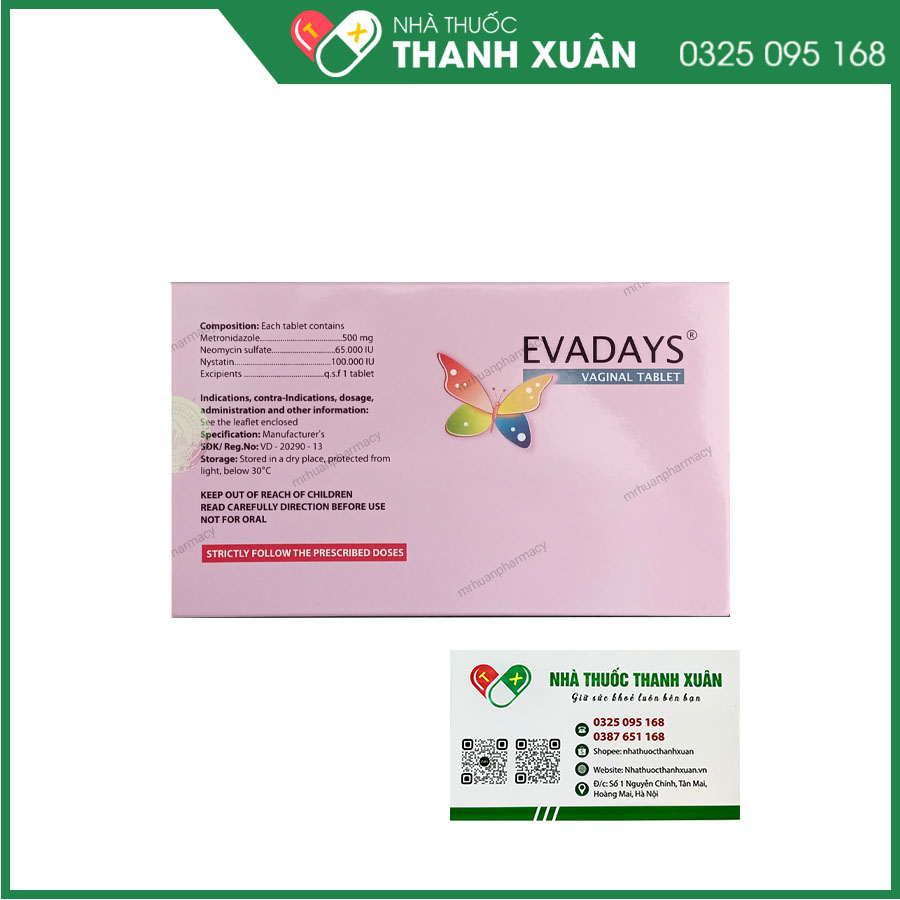 Evadays điều trị nhiễm nấm âm đạo, viêm âm đạo